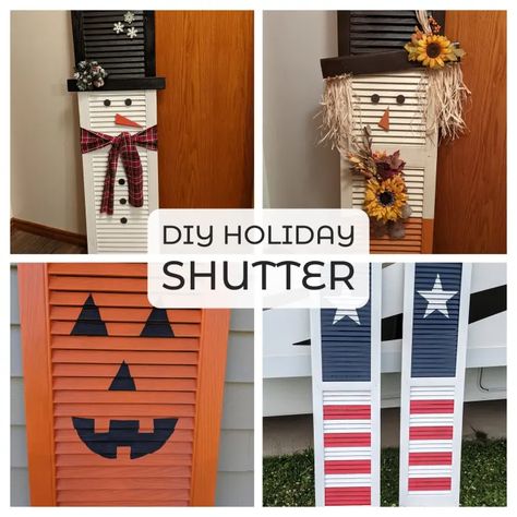 Upcycle an Old Shutter Into a Holiday Decoration - HubPages Fall Shutter Decor, Shutter Scarecrow Diy, Shutter Snowman Diy, Painted Shutters Crafts, Ideas For Old Shutters Diy Projects, Crafts With Shutters, Shutter Scarecrow, Christmas Shutter Ideas, Shutter Crafts Ideas