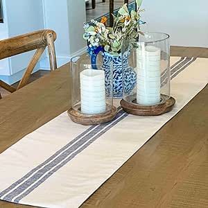 Piper Classics Market Place Blue Grain Sack Stripe 36" Table Runner Grain Sack Stripes, Farmhouse Decor Trends, Grain Sack Fabric, Striped Table Runner, Striped Table, Linen Chair, Kitchen Table Decor, Grain Sack, Coordinating Fabrics