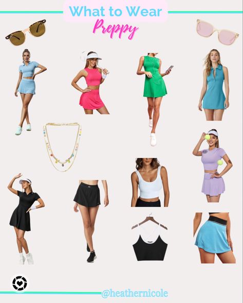 Preppy outfit looks Golf Bachelorette Outfits, Tennis Themed Party Outfit, Golf Theme Party Outfit, Outfit Ideas Bachelorette Party, Golf Closet, Masters Party, Preppy Outfit Ideas, Wimbledon Party, Bachelorette Party Theme