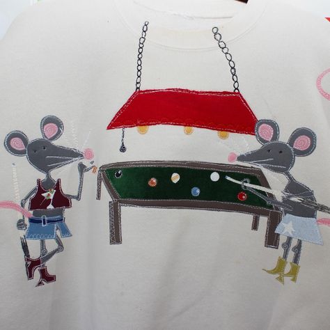 Girls running the table🐀🎀👛🩰🎱 Custom Tshirt Ideas, Patchwork Tshirt, 17th Birthday Ideas, Funky Shirts, Patchwork Clothes, Handmade Shirts, One Of One, Thrift Flip, Funky Outfits