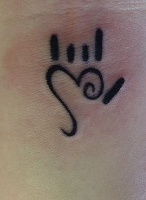 I Love You Sign Language Tattoo, Deaf Tattoo, Sign Language Tattoo, Stick And Poke Ideas, Son Tattoos, Mother Son Tattoos, Sister Tattoo Designs, Tattoo Station, Love Yourself Tattoo