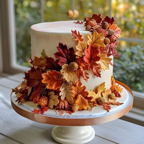 Autumn Cake Decorating Ideas, Fall Decorated Cakes, Pumpkin Wedding Cakes, Fall Leaf Cake, Fall Birthday Cakes, Pumpkin Patch Party, Thanksgiving Cakes, Pumpkin Wedding, Fall Cakes