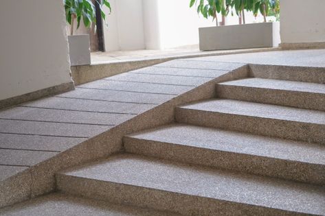 Building entrance trail with ramp for elder old or cannot self help people disabled person wheelchair. Premium Photo Ramps For Elderly People, Ramp Access To House, Ramp Front Door, Backyard Ramp Ideas, Patio With Ramp, Entrance Ramp Design, Stairs With Ramp, Deck With Ramp And Stairs, Home Ramp Design