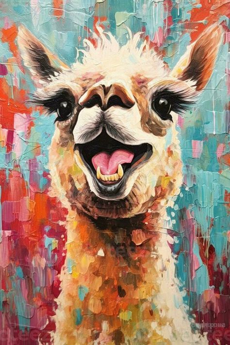 painting of a smiling llama with a colorful background. generative ai. Cute Llama Art, Lama Painting, Llama Images, Llama Painting, Vector Snowflake, Llama Art, Llama Arts, Mama Llama, Baby Animal Drawings