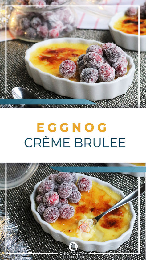 This Eggnog Crème Brûlée with Sugared Cranberries, from Ohio food blogger The Spiffy Cookie, is a creamy, festive and delicious treat sure to wow guests this holiday season! Holiday Creme Brulee, Ohio Food, Candied Cranberries, Sugared Cranberries, Eggs Recipe, Holiday Feast, Fresh Cranberries, Special Recipes, Puddings