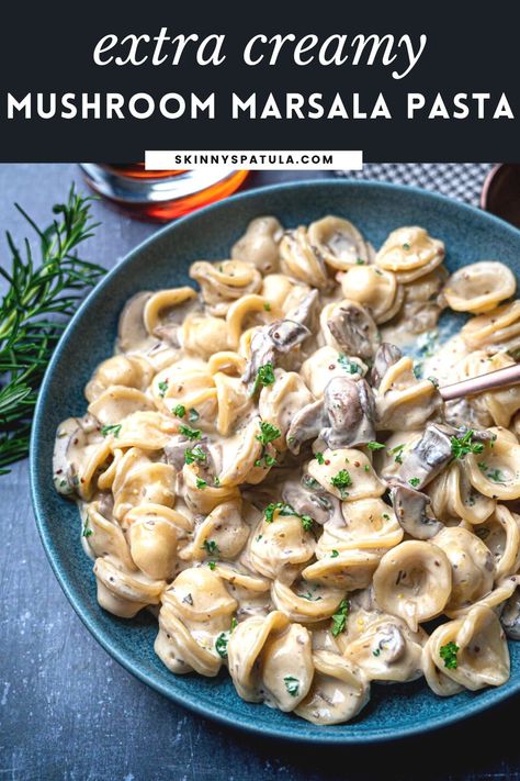 This creamy mushroom Marsala pasta is a delicious vegetarian dish that’s luxurious and simple to make at the same time. A rich, flavorful marsala sauce makes this pasta the kind of gourmet meal that you’ll want to make over and over again. Mushroom Marsala Pasta, Unique Pasta Recipes, Unique Pasta Dishes, Marsala Pasta, Mushroom Marsala, Marsala Sauce, White Sauce Pasta, Easy Pasta Dinner, Vegetarian Pasta Recipes