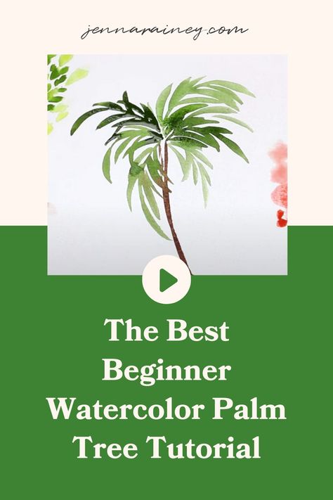 Watercolor Palm Trees Tutorial, How To Paint A Palm Tree Step By Step, Palm Tree Tutorial, How To Paint Palm Trees, Paint Palm Trees, Cherry Tree Painting, Palm Tree Watercolor, Florida Painting, Waterbrush Art