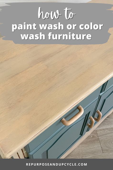 Check out this simple tutorial on how to paint wash furniture or color wash wood. Paint washing furniture is so easy and I’m going to show you how. Paint Washing Cabinets, Color Washing Wood, Colour Wash Furniture, How To Paint Furniture Farmhouse Style, Painting Dark Wood Furniture Lighter, Restraining Wood Furniture, Wood Wash Colors, Diy Refinishing Furniture, Diy Grey Wash Furniture