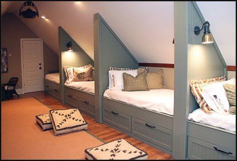 Make the best use of cape cod roof lines with tucking bed under the slanted roof line - Attic Bed Rooms Room Attic, Attic Bed, Mattress Bed, Attic Bedrooms, Attic Renovation, Attic Spaces, Attic Remodel, Attic Bedroom, Loft Living