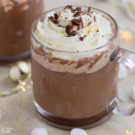 Spiked Hot Chocolate (SO easy) - Celebrating Sweets Cinnamon Hot Chocolate, Spiked Hot Chocolate, Crockpot Hot Chocolate, Vegan Hot Chocolate, After Dinner Drinks, Gimme Some Oven, Dinner Drinks, Homemade Hot Chocolate, Chocolate Caliente