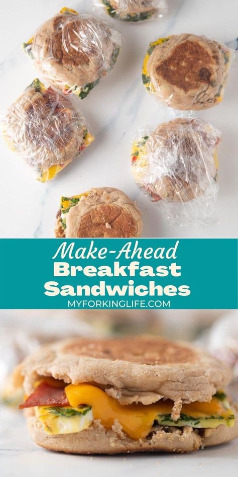 Air Fryer Freezer Meals Make Ahead, Break Fast Sandwiches, Air Fryer Breakfast Sandwich Frozen, Air Fryer Breakfast Sandwich Recipes, Air Fryer Breakfast Meal Prep, Freezer Meals For Air Fryer, Make Ahead Air Fryer Meals, Reheatable Breakfast, Freeze Ahead Breakfast Sandwiches