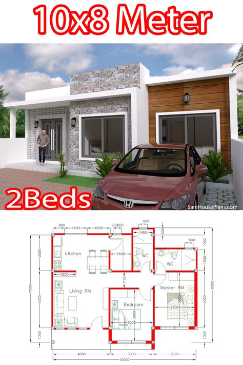 2020 House Plans, Simple Home Design, House Plans 3d, Gable Roof House, Small Bungalow, Bungalow Floor Plans, House Planning, 3d House Plans, 2 Bedroom House Plans