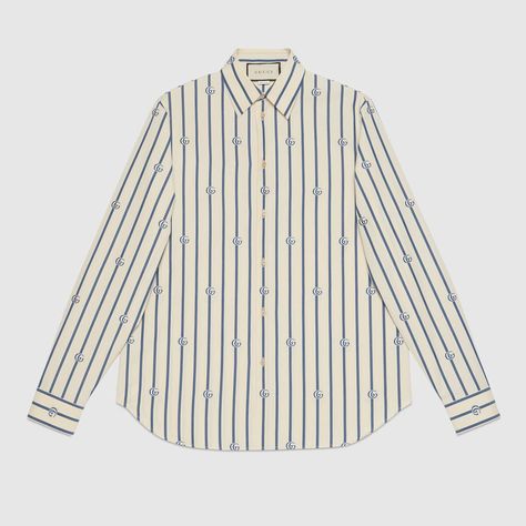 White Double G stripe cotton shirt | GUCCI® US Denim Dye, Balenciaga Shirt, Gucci Shirts, Gucci Shirt, Gucci Jacket, Gucci T Shirt, Fall Outfits Men, Stripe Shirt, Formal Shirts For Men