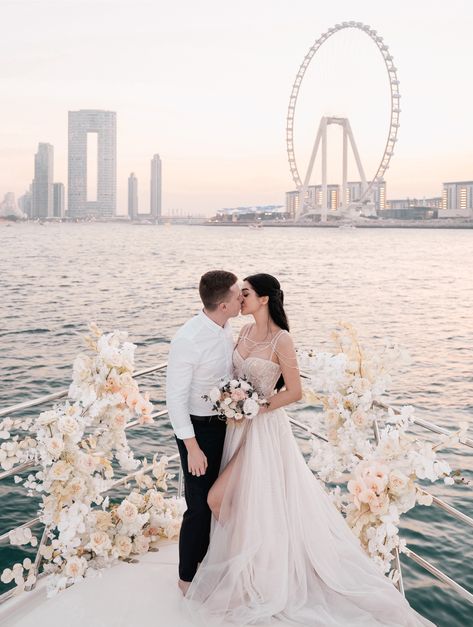 Dubai Wedding Photography, Wedding On The Yacht, Dubai Wedding Photoshoot, Pastel Wedding Ceremony, Yacht Wedding Decor, Boat Wedding Decorations, Yacht Decorating Ideas, Boat Wedding Ideas, Yacht Proposal