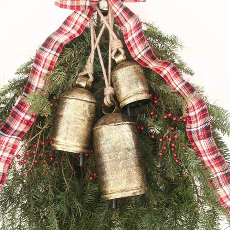 Christmas Ornaments Ozmmyan Set Of 3 Christmas Bell Brass Cow Shabby Style Rustic Metal Hanging Giant Cow Bells Decor Christmas Gifts Clearance - Walmart.com Yule Bells, Cow Bell Decor, Bells Decor, Vintage Cow Bells, Garden Decor Crafts, Christmas Decorations Garland, Bell Decorations, Christmas Jingles, Hanging Bell