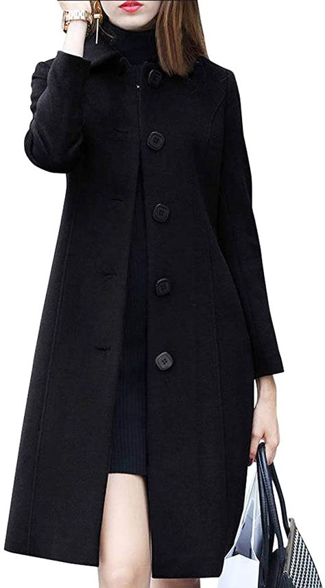 Amazon.com: chouyatou Women's Fall Winter Elegant Single Breasted Long Wool Coat Overcoat: Clothing Ribbed Knit Bodycon Dress, Warm Winter Jackets, Tight Sweater, Long Winter Coats, Wool Coat Women, Long Wool Coat, Long Trench, Long Trench Coat, Large Dress