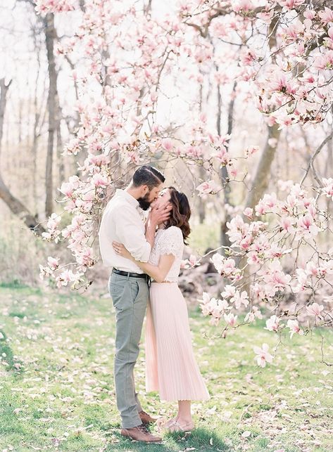 Lucky for us, its the time of year where cherry blossoms are blooming around us. Get inspired with these lovely cherry blossom spring wedding details! Engagement Announcement Photos, Contax 645, Emily Jane, Spring Engagement Photos, Magnolia Tree, Cherry Blossom Wedding, Spring Photoshoot, Photography Pics, Spring Family