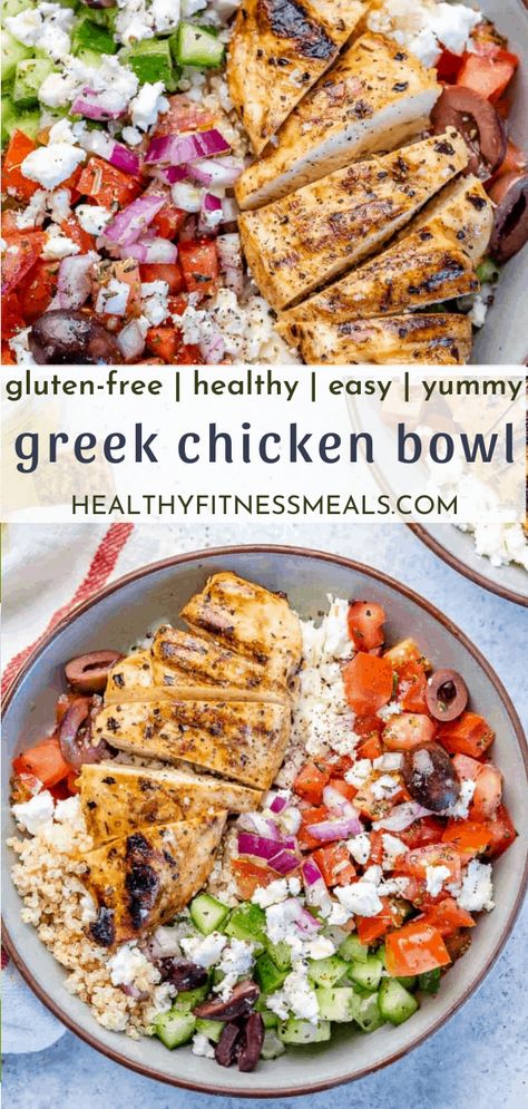 Greek Chicken Bowl Healthy Greek Chicken, Mediterranean Diet Recipes Dinners, Healthy Bowls Recipes, Easy Mediterranean Diet Recipes, Healthy Bowls, Chicken Bowl, Makanan Diet, Health Dinner, Greek Chicken