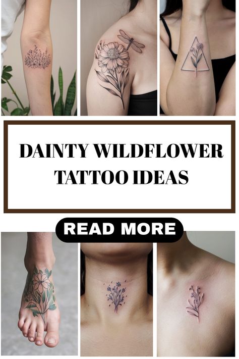 19 Dainty Wildflower Tattoo Ideas With The Essence of Natural Beauty Garden Tattoos For Women, Dainty Wildflower Tattoo, Wildflower Tattoo Ideas, Free Spirit Tattoo, Wildflower Tattoos, Red Insects, Wildflower Crown, Dahlia Tattoo, Dna Tattoo