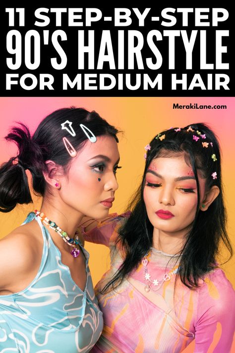 90s Club Hairstyles, Retro Hairstyles Short 90s, 90s Female Hairstyles, Cute Hairstyles For Short Hair With Clips, 90s Easy Hairstyles, Cute 90s Hairstyles Curly Hair, 90s Short Hairstyles Grunge, 90s Womens Hairstyles, 90d Hairstyles