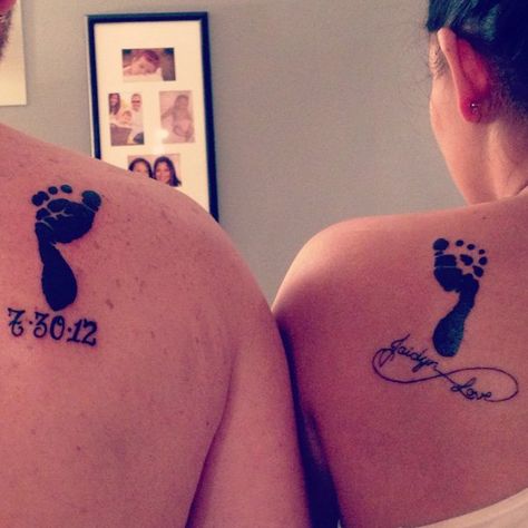 32 matching tattoos Footprint Tattoos, Family Name Tattoos, Baby Footprint Tattoo, Fingerprint Tattoos, Baby Name Tattoos, Cute Matching Tattoos, Baby Tattoo, Couples Tattoos, Parent Tattoos