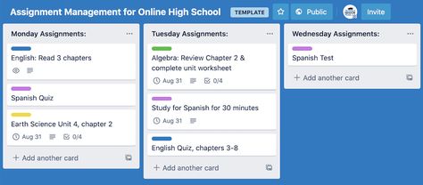 Trello is a collaborative project management tool great for managing school assignments. Request our Trello template and stay organized during online school this year. Trello Templates, Project Management Tools, Online School, Stay Organized, Staying Organized, Project Management, This Year