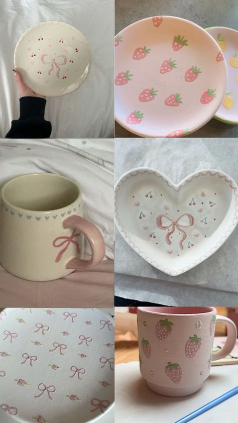 #pottery#painting 🎀🤍 Painting Pottery Plates, Ceramic Cafe, Diy Pottery Painting, Diy Air Dry Clay, Paint Your Own Pottery, Pottery Painting Designs, Keramik Design, Pottery Crafts, Diy Pottery