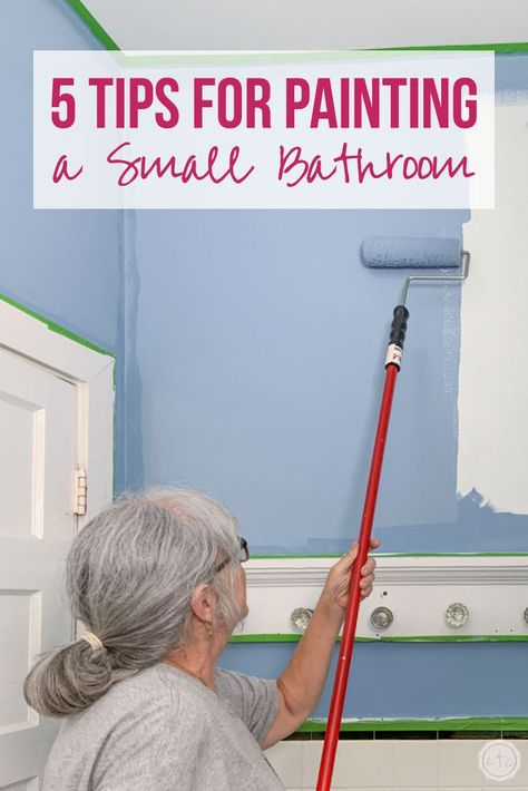 5 Tips for Painting a Small Bathroom - Happily Ever After, Etc. #paintingtips #bathroompaint #diypaintingtechniques #bathroompaintcolors #ad Painted Bathroom Ideas, Painting A Small Bathroom, Best Paint For Bathroom, How To Paint Behind A Toilet, White Ceiling Paint, Painting Bathroom Walls, Small Bathroom Paint Colors, Painting Tricks, Small Bathroom Paint