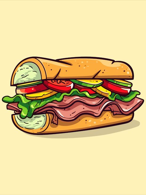 Cafeteria Posters, Sandwich Vector, Sandwich Logo, Sandwich Illustration, Vector Food Illustration, Sandwich Sticker, Sandwich Drawing, Sandwich Cubano, Burger Drawing