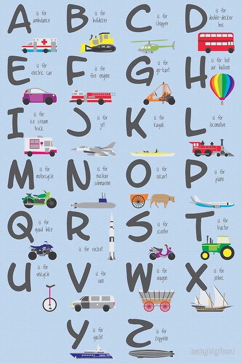 Vehicles/Transportation Alphabet Spanish Alphabet Chart, Transportation Alphabet, Truck Bedroom, Transportation Vehicles, English Alphabet Letters, Car Lettering, Fingerprint Art, Spanish Alphabet, Transportation Theme