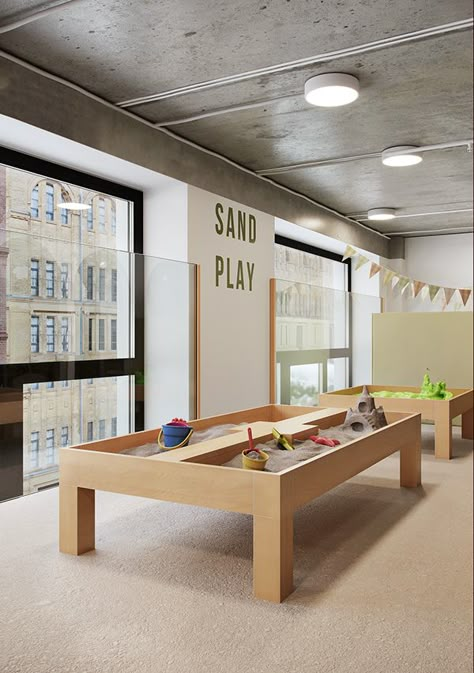 Activity Corner Ideas For Classroom, Kindergarten Classroom Play Area, Kids Club Ideas, Kids Cafe Interior, Aesthetic Daycare, Modern Daycare, Kids Area Design, Modern Daycare Design, Daycare Interior Design