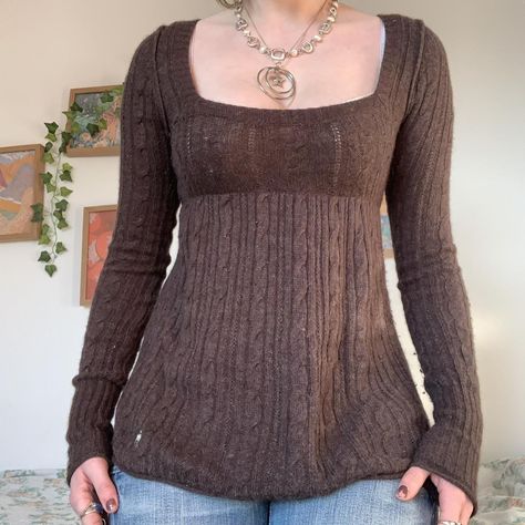 •depop famous abercrombie & fitch babydoll sweater... - Depop Babydoll Sweater Outfit, Babydoll Sweater, Abercrombie And Fitch, Ae Outfits, Abercrombie Babydoll Top, 2000s Outfits, Babydoll Top, Brown Sweater, Cool Shirts