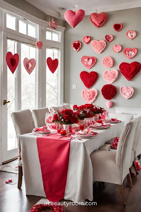 Valentine’s Day decorations offer a great way to infuse your home with a little love and create a warm and romantic ambiance. Whether you’re into DIY projects, heart-shaped wreaths, string lights, or Valentine’s pillows, there are numerous options to consider. This post lists 13 ideas for Valentine’s Day Decorations. Home, party, DIY, bedroom, classroom, easy, St, ideas, farmhouse, boho, work, office. #ValentinesDay Valentine Inspiration, Valentines Bricolage, San Valentine, Valentine's Day Decorations, Romantic Ambiance, Heart Shaped Wreaths, Valentines Decor, Valentine's Day Decor, Heart Themed