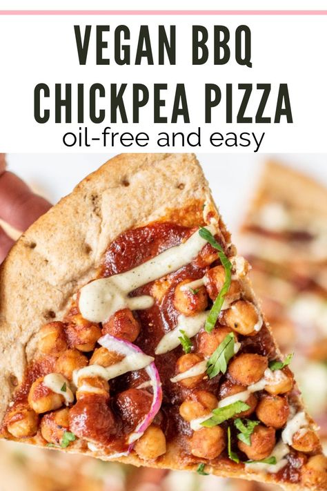 This BBQ chickpea pizza is a copycat of the bbq chicken pizza from California Pizza Kitchen but it’s better. 100% plant-based vegan dinner idea, oil-free, WFPB, and easy. This takes only 10-minutes to make! Kid-friendly dinner. #vegandinner #veganpizza #homemadepizza #BBQ #plantbaseddinner https://healthygirlkitchen.com/recipes/vegan-bb Chickpea Pizza, Bbq Chickpeas, Plant Based Pizza, Vegan Pizza Recipe, Vegan Barbecue, Wfpb Recipes, Vegan Bbq, Vegan Lunch Recipes, Oil Free Vegan