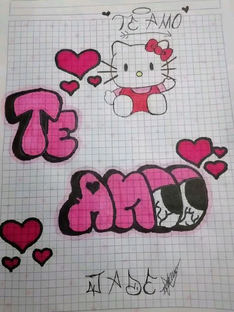 I Love You In Graffiti, Drawing Ideas Easy Graffiti, Love In Graffiti Letters, Easy Old School Drawings, Things To Draw For Your Wall, Yk2 Drawings, How To Draw Hello Kitty, Graffiti Art Ideas, Drawing Ideas Graffiti