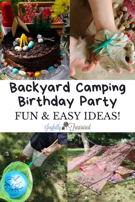 Camping Party For Adults, Camp Birthday Party Games, Backyard Camping Birthday Party Ideas, Backyard Camp Out Birthday Party Ideas, Camp Theme Party Games, Camping Birthday Activities, Outdoor Camping Birthday Party Ideas, Camping Birthday Party Crafts, Camping Birthday Food