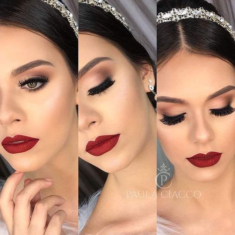 Bride Makeup Brown Eyes, Bridal Makeup Red Lips, Bridal Lipstick, Glam Bride Makeup, Wedding Makeup For Brunettes, Wedding Eye Makeup, Glam Wedding Makeup, Wedding Makeup For Brown Eyes, Brunette Makeup