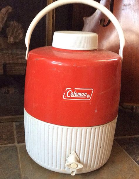 Vintage Antique Estate Red and White Metal Coleman by MADVintology, $12.00 Vintage Camping Gear, Red Picnic, Coleman Camping, Vintage Coleman, Gallon Water Jug, Camping Water, Gallon Water Bottle, Ice Chest, Bright Paintings