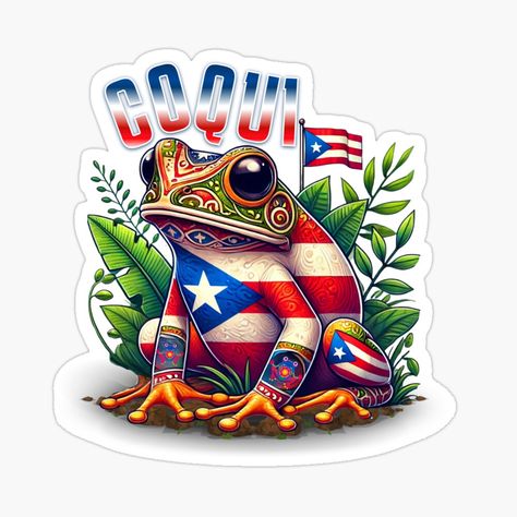 Get my art printed on awesome products. Support me at Redbubble #RBandME: https://www.redbubble.com/i/sticker/Patriotic-Coqu%C3%AD-Puerto-Rican-Pride-in-Frog-Form-by-Hailtothesnail/166113452.EJUG5?asc=u 90’s Outfits, Puerto Rican Pride, Business Printables, Shirts Design, Puerto Rican, Back To The Future, Bird Houses, Puerto Rico, Tattoo Ideas