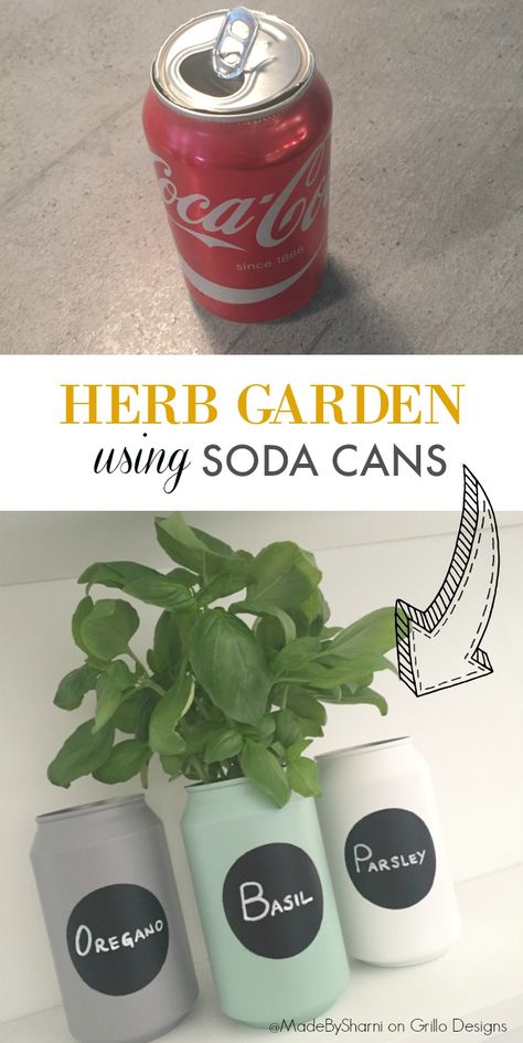 DIY Herb Garden Using Soda Cans Recycler Diy, Soda Can Crafts, Diy Herb Garden, Pop Cans, Indoor Herb Garden, Diy Upcycling, Quick Diy, Herbs Indoors, Diy Cans