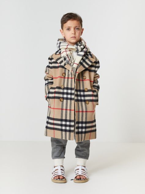 Burberry Check wool and cashmere coat in multicoloured - Burberry Kids | Mytheresa Burberry Kids Boys, Kids News, Fashion Design For Kids, Burberry Kids, Baby Boy Shoes, Boys Coat, Kids Coats, Cashmere Coat, Boy Fashion