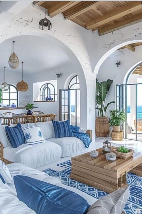 Modern Greek House, Greek House Interior, Mediterranean Style Interior, Greek Style Home, Greek Interior Design, Greek Home Decor, Greece House, Santorini House, Mediterranean Interior Design