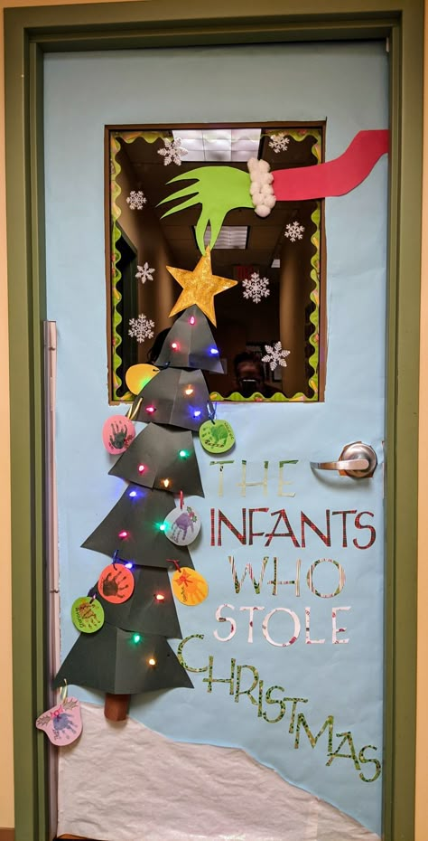 Christmas Door Contest Ideas, Infant Art Projects, Preschool Door Decorations, Infant Room Ideas, Infant Room Daycare, Teacher Door Decorations, Valentines Classroom, Door Decorations Classroom Christmas, Christmas Doors