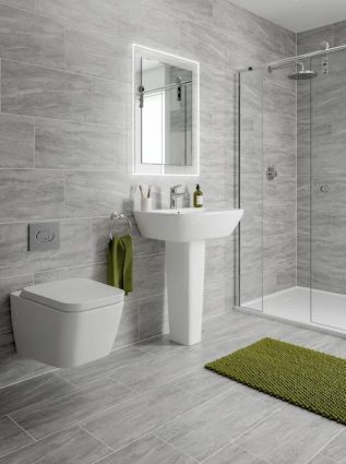 Alaska | Tile Giant Grey Bathroom Floor, Makeover Kamar Mandi, Grey Bathroom Tiles, Bathroom Tile Designs, Big Bathrooms, Bathroom Wall Tile, Bathroom Floor Tiles, Grey Bathrooms, Marble Bathroom