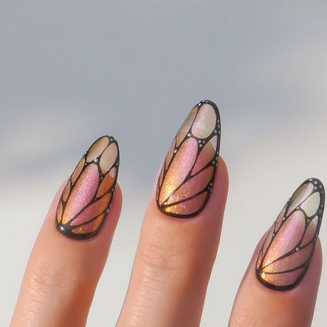 Fairy Wings Nail Art, Fairy Wing Nail Art, Butterfly Wing Nail Art, Fairy Wing Nails, Wings Nails, Butterfly Nails Design, Butterfly Wing Nails, Wing Nails, Ethereal Nails