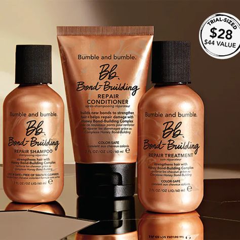 Bb.Bond-Building Repair Trio | Bumble and bumble. Hair Quiz, Cruelty Free Brands, Hair Help, Bumble And Bumble, Hair Starting, Body Care Routine, Holiday Hairstyles, Styling Products, Hair Strengthening