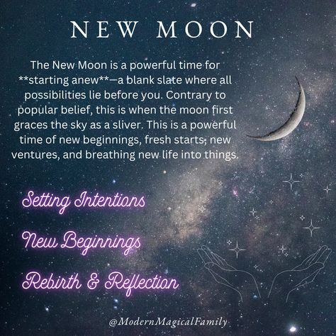 🌑✨ **New Moon: A Time for New Beginnings & Fresh Intentions** ✨🌑
The New Moon is a powerful time for **starting anew**—a blank slate where all possibilities lie before you.  Contrary to popular belief, this is when the moon first graces the sky as a sliver.  This is a time of new beginnings, fresh starts, new ventures, and breathing new life into things. Moon Sagittarius, New Moon Intentions, Moon Intentions, Time For New Beginnings, Binding Spell, Moon Magick, Fresh Starts, Blank Slate, Practical Magic