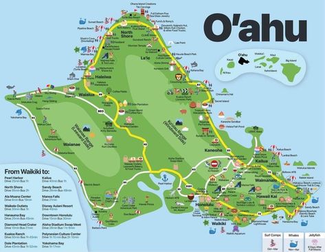 Map Of Oahu, Oahu Map, Oahu Waikiki, Hawaii Map, Kauai Travel, Oahu Vacation, Oahu Travel, North Shore Oahu, Hawaii Oahu