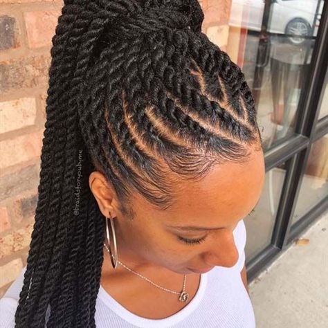 Cornrows With Individual Braids, Jamaican Braids, High Ponytail Cornrows, Summer Braids For Black Women, Cornrow Ideas, Ghana Braid Styles, Twisted Braid, Halo Braids, Cornrow Ponytail