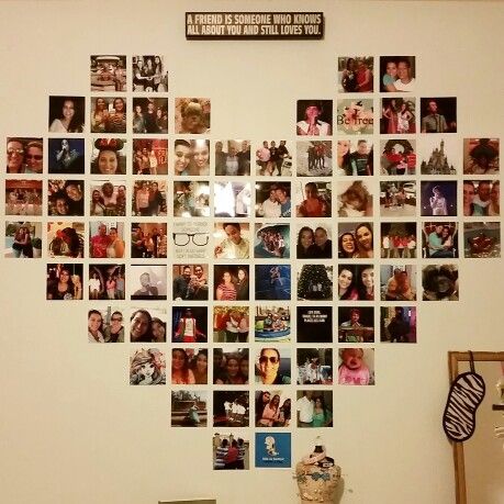 Love Heart Picture Wall, Corner Heart Photo Wall, Heart Photo Walls, Photos In Heart Shape On Wall, Heart Shape Polaroid Wall, Heart Photo Collage Wall Corner, Photo Walls Bedroom, Photo Collage Diy, Picture Wall Bedroom